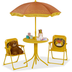 Tavolo Bambini con Ombrellone, Set con 2 Sedie, da Campeggio e Giardino, Tavolino Picnic, in vari colori - Relaxdays