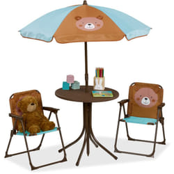 Tavolo Bambini con Ombrellone, Set con 2 Sedie, da Campeggio e Giardino, Tavolino Picnic, in vari colori - Relaxdays