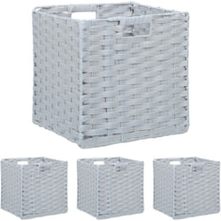 Relaxdays - Cesti Intrecciati Portaoggetti in Plastica, Set 4 Scatole da Scaffale, hlp 31x32x30 cm, Organizer Cubo, Grigio
