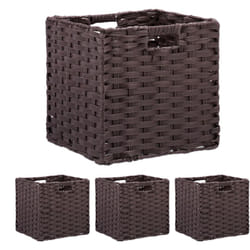Relaxdays - Cesti Intrecciati Portaoggetti in Plastica, Set 4 Scatole Scaffale, hlp 31x32x30 cm, Organizer Cubo, Marrone