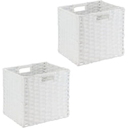 Relaxdays Cesti Intrecciati Portaoggetti in Plastica, Set 2 Scatole da Scaffale, HLP 31x32x30 cm, Organizer Libri Cubo