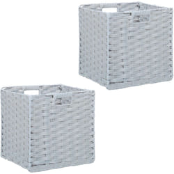 Relaxdays - Cesti Intrecciati Portaoggetti in Plastica, Set 2 Scatole da Scaffale, hlp 31x32x30 cm, Organizer Libri Cubo
