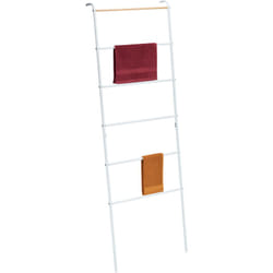 Scala Porta Asciugamani da Bagno e Camera, Scaletta 6 Pioli Portasciugamani, Acciaio, 160,5x55,5x10 cm, Bianco - Relaxdays