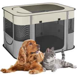 Relaxdays - Recinto per Cani da Interno ed Esterno, Box Pieghevole Portatile Cuccioli, 60x90x68 cm, Tessuto, Multicolore