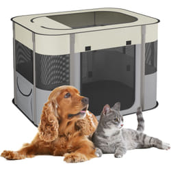 Relaxdays - Recinto per Cani da Interno ed Esterno, Box Pieghevole Portatile Cuccioli, 55x82x60 cm, Tessuto, Multicolore