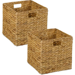 Relaxdays - Set 2 Cesti Intrecciati Portaoggetti in Giacinto Acqua, hlp: 30x30x30cm, Scatola da Scaffale Cubo, Naturale