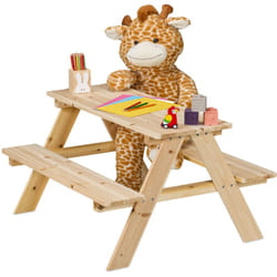Tavolino da Bambini con Panche per Esterno, Tavolo da Picnic Giardino, 4 Posti, 51x90x78 cm, Legno, Naturale - Relaxdays