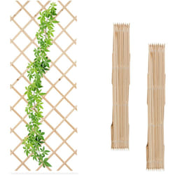 Relaxdays - Grigliato in Legno per Rampicanti, 180x90 cm, Set 3 Tralicci Allungabili Piante da Giardino, Balcone, Naturale