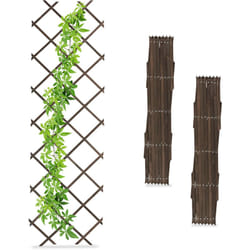 Relaxdays - Grigliato in Legno per Rampicanti, 180x60 cm, Set 3 Tralicci Allungabili Piante da Giardino e Balcone, Marrone