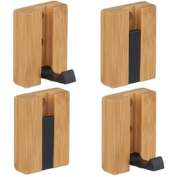 Relaxdays - Ganci Appendiabiti da Parete, Set 4 Appendini Pieghevoli Ingresso, Appendi Abiti, Bambù Metallo, Naturale Nero