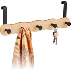 Relaxdays - Appendiabiti da Porta Salvaspazio, 2 cm, 5 Ganci Sopraporta Appendi Abiti Salvaspazio, Bambù e Acciaio, Nero