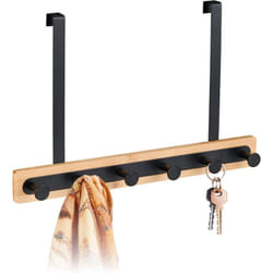 Relaxdays - Appendiabiti da Porta Salvaspazio, 2 cm, Attaccapanni Bambù e Acciaio, 6 Ganci Appendi Abiti Salvaspazio, Nero