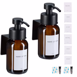 Porta un tocco di stile e praticità in bagno o cucina con questo elegante dispenser sapone da parete in vetro ambrato e accia ...