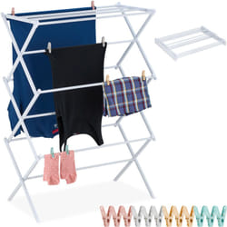 Stendibiancheria pieghevole, 11 stanghe, HxLxP: 105 x 74 x 37 cm, metallo, stendibiancheria a torre, bianco - Relaxdays