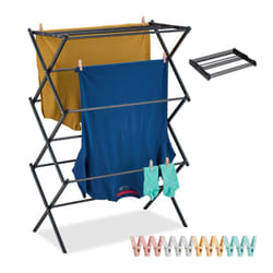 Relaxdays Stendibiancheria Pieghevole, Stendino Verticale a Torre, 11 Aste e Mollette, 105x74x37 cm, in Acciaio, Nero