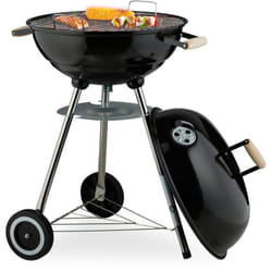Relaxdays - Barbecue a Sfera con Coperchio Rotondo, ø 44 cm, Grill a Carbonella da Esterno, 2 Ruote, Raccoglicenere, Nero