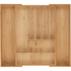 Relaxdays - Portaposate da Cassetto Allungabile, Divisorio a 7-9 Scomparti per Posate, 6 x 34-56 x 50 cm, Bambù, Naturale