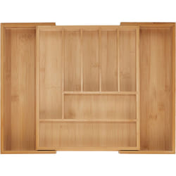 Relaxdays - Portaposate da Cassetto Allungabile, Divisorio a 7-9 Scomparti per Posate, 5x28-44,5x33,5 cm, Bambù, Naturale