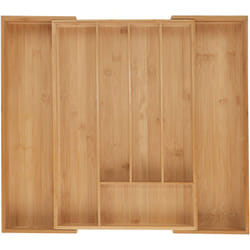 Relaxdays - Portaposate da Cassetto Allungabile, Divisorio a 5-7 Scomparti per Posate, 6 x 34-56 x 50 cm, Bambù, Naturale