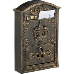 Relaxdays Cassetta Posta, Design Antico, Porta Lettere A4, Casella Postale in Ferro e Alluminio, 42x28x10 cm, Bronzo Oro