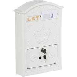 Relaxdays - Cassetta Posta, Design Antico, Porta Lettere A4, Casella Postale in Ferro e Alluminio, 42x28x10 cm, Bianco Oro
