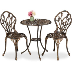 Set da Bistrot da 3, Tavolino da Giardino, 2 Sedie da Balcone, in Alluminio Stile Ferro Battuto, Nero Bronzo - Relaxdays