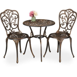 Set da Bistrot da 3, Tavolino da Giardino, 2 Sedie da Balcone, in Alluminio Stile Ferro Battuto, Nero Bronzo - Relaxdays
