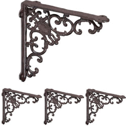 Relaxdays - Set 4 Reggimensola da Muro, Staffe per Mensole, hlp: 21,5x4x21,5 cm, Supporti Angolari per Scaffali, Marrone
