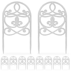 Relaxdays - Bordo per Aiuole, Set 10 Recinzioni in Ghisa per Prato in Giardino, HxL: 32,5x17,5 cm, Bordure Vintage, Bianco