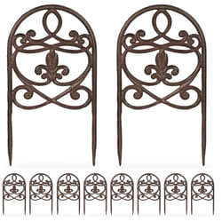 Relaxdays Bordo per Aiuole, Set 10 Recinzioni Ghisa per Prato in Giardino, HxL: 32,5x17,5 cm, Bordure Vintage, Marrone