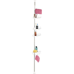 Mensola Telescopica Doccia Senza Foratura, 99-311cm, 4 Ripiani Angolari Portasapone Portaoggetti Bagno, Bianco - Relaxdays
