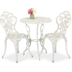 Set da Bistrot da 3, Tavolino da Giardino, 2 Sedie, Balcone, Stile Ferro Battuto, in Alluminio, Bianco Bronzo - Relaxdays
