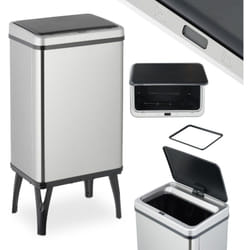 Relaxdays - Cestino Automatico Spazzatura, Pattumiera Cucina 40 l, Coperchio Sensore Elettrico, Anello Buste, Acciaio Inox