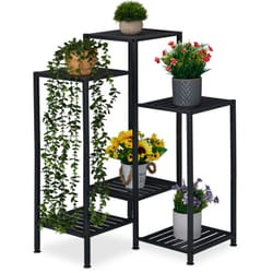 Relaxdays - Scaffale Portapiante a 6 Ripiani, Supporto per Vasi Fiori, Scala per Piante hlp: 81x55x55 cm, Metallo, Nero