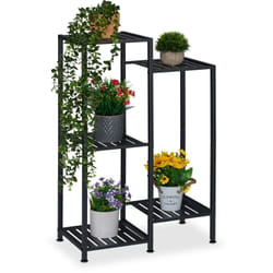 Relaxdays - Scaffale Portapiante a 5 Ripiani, Supporto per Vasi Fiori, Scala per Piante hlp: 81x55x28,5 cm, Metallo, Nero