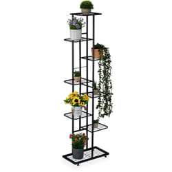 Relaxdays - Scaffale Portapiante, 8 Ripiani in Metallo, Scala Portafiori, Supporto 9 Vasi di Piante, 142x45x22 cm, Nero