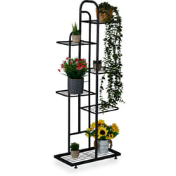 Relaxdays - Scaffale Portapiante, 6 Ripiani in Acciaio, Scala Portafiori, Supporto 7 Vasi Piante, hlp: 109,5x44x22 cm Nero