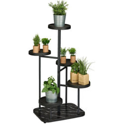 Relaxdays Scaffale Portapiante a 5 Ripiani in Acciaio, Scala Portafiori, Supporto Vasi di Piante, HLP: 80x47x47 cm, Nero