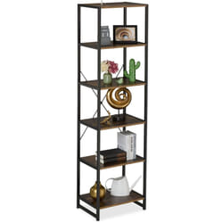 Scaffale Libreria in Stile Industrial, 6 Ripiani, Mobile da Salotto o Cucina, hlp: 180x50x35 cm, Nero Marrone - Relaxdays