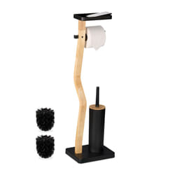 Relaxdays - Piantana Portarotolo Carta Igienica e Portascopino, hlp: 80,5x23x18 cm, Porta Scopino e Rotolo, Naturale Nero