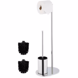 Con questo elegante set di portarotolo e scopettone per il wc, avrai sempre a portata di mano la carta igienica e lo scopino. ...