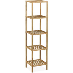 Scaffale da Bagno in Legno di Noce, hlp: 146x35,5x35,5 cm, 5 Ripiani, Mobiletto Salvaspazio Cucina, Naturale - Relaxdays