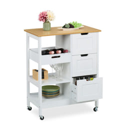 Carrello da Cucina con Ruote, Isola 3 Ripiani e Cassetti, Carrellino Portaoggetti hlp: 85x68,5x38,5 cm, Bianco - Relaxdays