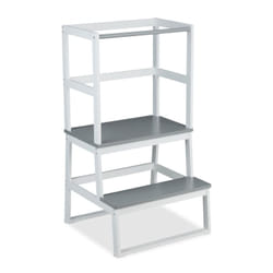 Torre Montessoriana Bambini da 1 Anno, Scaletta Tower di Apprendimento, 93x50x48,5 cm, Bambù, Bianco Grigio - Relaxdays