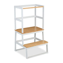 Relaxdays Torre Montessoriana Bambini da 1 Anno, Scaletta di Apprendimento, Learning Tower, 93x50x48,5 cm, Bambù, Bianco
