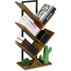 Piccolo Scaffale Libreria, Mobile da Terra con 4 Ripiani ad Albero per Libri, cd e dvd, 71x40x21,5 cm, Marrone - Relaxdays