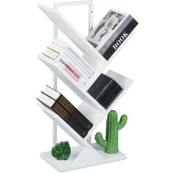 Piccolo Scaffale Libreria, Mobile da Terra con 4 Ripiani ad Albero per Libri, cd e dvd, 71x40x21,5 cm, Bianco - Relaxdays