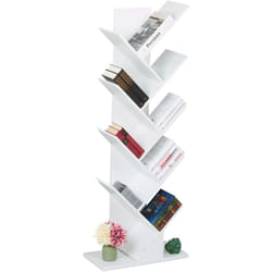Scaffale Libreria, Mobile Stretto da Terra con 9 Ripiani ad Albero per Libri, cd, hlp: 146x38x22 cm, Bianco - Relaxdays