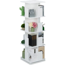 Libreria Girevole, 4 Ripiani, Scaffale Porta Libri, cd, dvd, Torre Colonna Rotante hlp: 125,5x39x39 cm, Bianco - Relaxdays