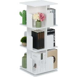 Libreria Girevole, 3 Ripiani, Scaffale Porta Libri, cd e dvd, Torre Colonna Rotante, hlp: 95x39x39 cm, Bianco - Relaxdays